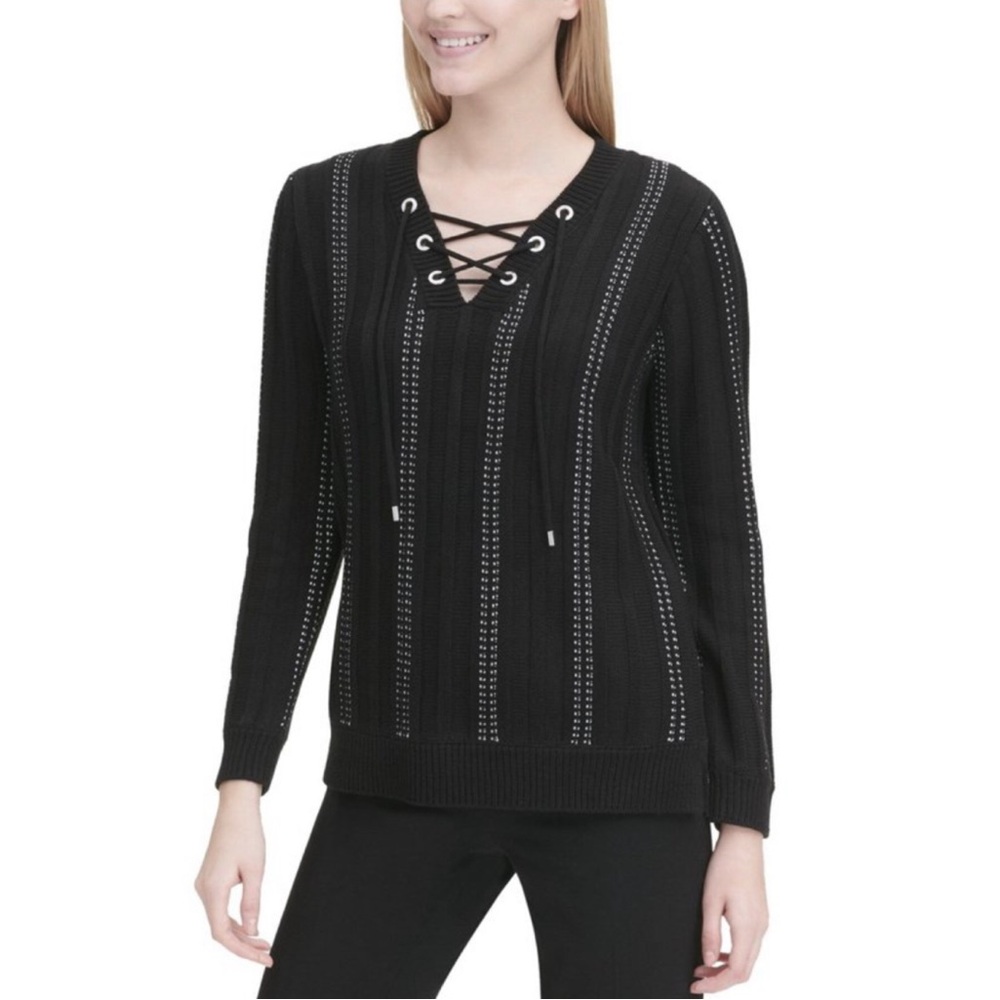 Calvin Klein Black & White lace up sweater